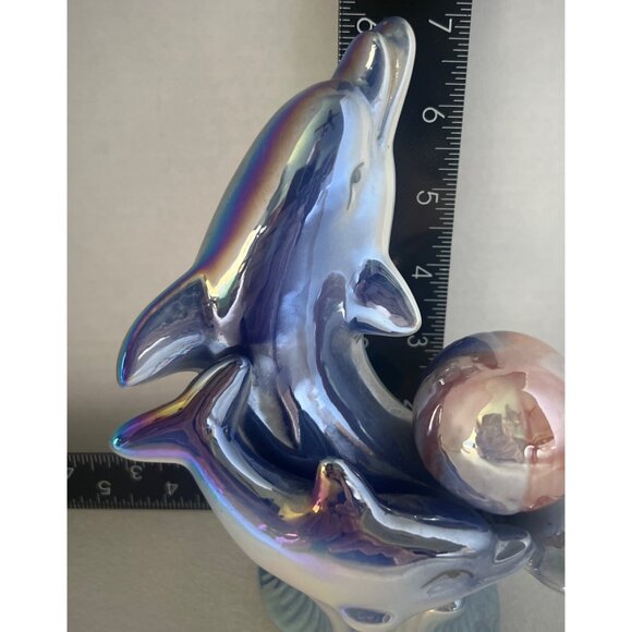 Ceramic Dolphins Porpoises Iridescent Playing Nautical  BeachHouse  '80s - Picture 9 of 9